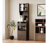PREMTURE Armoire de cuisine étroite avec tiroirs, 160 cm, haute, avec compartiments ouverts et espace de rangement, pour cuisine, salle de bain ou couloir, multifonction, aspect bois, 40 x 40 x 160 cm