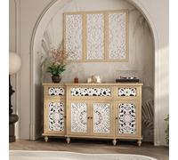 PREMTURE Buffet en bois massif 150 x 40 x 90 cm - Buffet vintage avec façades sculptées - Commode avec tiroirs et portes - Cadre en bois véritable - Design antique avec poignées en métal