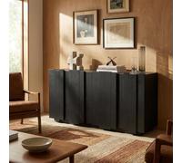 PREMTURE Buffet Noir 150 x 40 x 80 cm - Merveille de Rangement Humoristique en Panneau de Particules P2 avec 4 Portes, capacité de Charge Massive, Design élégant en Relief et étagère pour Livres