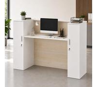 PREMTURE Bureau d'accueil Blanc-Bois 180cm - Comptoir de Caisse avec 2 armoires verrouillables et étagères réglables - Grande Banque d'accueil pour Bureau, hôtel, Salon, 180×110×60cm