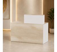 PREMTURE Rezeptionstheke 140 x 60 x 110 cm aus MDF, Großer Empfangstresen mit offenen Fächern, Büromöbel in Holzfarbe und Weiß, Rezeptionstisch für Büro und Gewerbe
