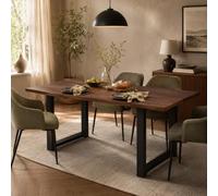 PREMTURE Table à manger 160 × 80 cm, table de cuisine massif avec plateau de 30 mm aspect noyer, table de salle à manger avec placage de chêne rouge et structure en métal, table en bois stable pour