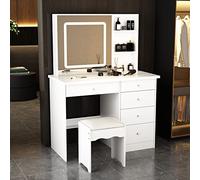 PREMTURE toeletta trucco, Toilette trucco Con sgabello, toletta da trucco Con Specchio Con Specchio rettangolare Super Grande, 5 cassetti, MDF, 50 x 100 x 135