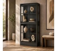 PREMTURE Vitrine Noire 80cm avec Éclairage LED - Armoire 4 Portes, 4 Étagères & 3 Couleurs de Lumière, 165cm de Haut - Cave à Vin pour Salon & Cuisine, 80×165×35cm