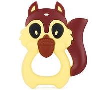 PREMYO Anneau de Dentition Bébé en Silicone - Facile à Saisir Sans BPA - Calme Apaise Douleurs Écureuil Marron