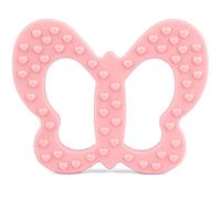 PREMYO Anneau de Dentition Bébé en Silicone - Facile à Saisir Sans BPA - Calme Apaise Douleurs Papillon Rose