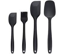PREMYO Set 4 Spatule Silicone Cuillère Cuisine Pinceau à Pâtisserie Palette Souple Racloir à Pâte Gâteau Anti-Adhérent Anti-Chaleur Anti-Rayure Noir