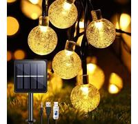 PRENDELUZ Guirlandes lumineuses solaires d'extérieur 50 LED 20 cm rechargeable solaire, 8 modes et imperméable pour terrasse, patio, balcon, fête, mariage