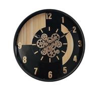 PRENDELUZ Horloge Murale 59 x 59 x 8 cm, Noir, hêtre et Or, avec Engrenages et Mouvement, idéale pour la décoration et l'organisation du Temps.