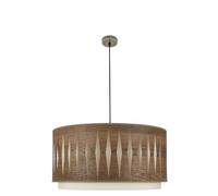PRENDELUZ Suspension de 3 x E27, matériau cuir et bois foncé, dimensions 60 x 60 cm, idéal pour éclairage décoratif d'intérieur.