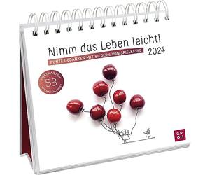 Prenez la vie facilement ! 2024 Pensées colorées avec des images de Game Kid : calendrier hebdomadaire à poser, calendrier de table à spirales et 53 cartes postales à sortir