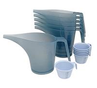 PreOkupied Lot de 6 Pichets Verseurs de 1 Litre, Gris Translucide et 6 Mini-Gobelets Doseurs de 60 Millilitres