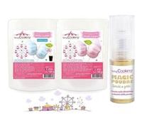 Préparation Barbe à papa rose & bleu + 1 poudre alimentaire irisée dorée Scrapcooking