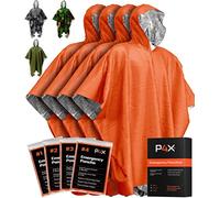 PREPARED4X Poncho d'urgence avec Doublure en Mylar, Poncho de Pluie très résistant, imperméable, Coupe-Vent pour l'extérieur, Le Camping et Les Kits d'urgence, Poncho Thermique, Lot de 4, (Orange)