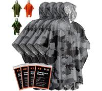 PREPARED4X Poncho d'urgence avec Doublure en Mylar, Poncho de Pluie très résistant, imperméable, Coupe-Vent pour extérieur, Camping et Kits d'urgence, Poncho Thermique, Lot de 4, (Camouflage)