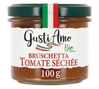Préparez vos apéritifs rapidement avec GUSTI AMO BIO Bruschetta Tartinable Tomates Séchées, cuisinée en Italie, pot en verre de 100g - Lot de 6