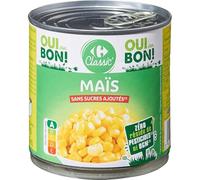 Préparez vos repas sainement avec CARREFOUR CLASSIC' Maïs sans sucres ajoutés, zéro résidu de pesticides ni OGM, conserve de 285g - Lot de 4