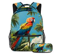 Préparez-vous à réussir avec notre ensemble de 2 cartables pour enfants, sac à dos de grande capacité et trousse à crayons pour garçons, filles, adolescents, perroquet mignon, multicolore,