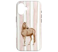 Preppy Cheval Aquarelle sur Rayures Roses et Vertes Coque pour iPhone 16
