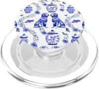 Preppy Chien Golden Retriever Toile Bleu et Blanc PopSockets PopGrip pour MagSafe