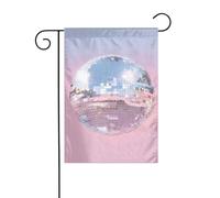 Preppy Drapeau de jardin en forme de boule disco sur dégradé rose 30 x 45 cm Double face Ferme Vacances Décorations extérieures Drapeau de cour