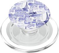 Preppy French Blue Paris Toile Café Caniche Eiffel Arc Arbres PopSockets PopGrip pour MagSafe