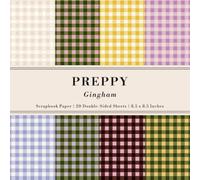 Preppy Gingham Scrapbook Paper: 20 Double-Sided Sheets for Decorative Paper Projects, Junk Journals, Decoupage Crafts, Origami, and Mixed Media | 8.5x8.5 in (21.6x21.6 cm)