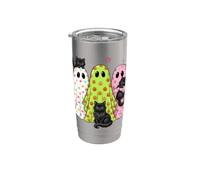 Preppy Halloween Ghosts Chats Chatons Pois Noir Citron Rose Gobelet isotherme en acier inoxydable double paroi