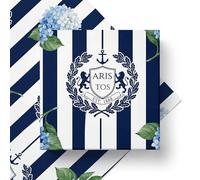 Preppy - Papier cadeau de mariage motif hortensia nautique, épais 120 g/m², papier cadeau plié à rayures bleu marine pour fête prénuptiale et fiançailles, yacht côtier club romance