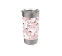 Preppy Paris Toile Café Caniche Eiffel Arc Arbres Bordeaux Gobelet isotherme en acier inoxydable double paroi