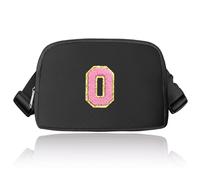 Preppy Sac banane avec initiales, sac banane tendance pour adolescentes, sac à bandoulière tendance pour adolescentes, joli sac banane avec sangle réglable, noir, O