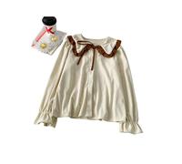 FRESQA Preppy Style Femmes Mignon Lolita Blouse Automne Doux col Claudine Chemise Ample Femme élégante Blanc Abricot à Manches Longues