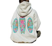 Preppy Sweat à capuche brodé pour adolescentes - Pull à capuche surdimensionné Y2K vintage - Sweat à capuche esthétique graphique à manches longues - Vêtement de rue décontracté avec poches, Gris