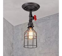 Près des plafonniers, Industriel en Forme de Cage en Fer brossé - 15 cm - Plafonnier E - Lampe Suspendue pour Conduite d'eau avec 1 lumière pour Salle à Manger, Restaurant, Bar