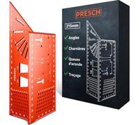 PRESCH 3D Équerre d'onglet 215mm - Gabarit Charnière & Queue d'Aronde | 45° & 90° Butée d'angle - Rapporteur - Outil de traçage & Mesure - Trusquin pour lignes parallèles - pour pièces 3D