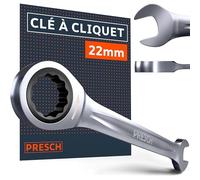 PRESCH Clé à cliquet 22mm - Angle de reprise minimal (3°, 120 dents) - Déport de 15° pour les zones étroites - Clé plate à cliquet robuste usinée avec précision