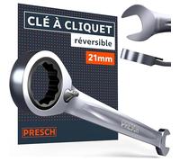 PRESCH Clé à cliquet réversible 21mm - Angle de reprise minimal (3°, 120 dents) - Déport de 15° pour les zones étroites - Clé plate à cliquet robuste usinée avec précision