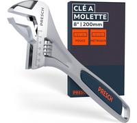 PRESCH Clé à molette 200mm - Échelle gravée au laser 30mm (métrique et pouces) - Usinage de précision pour une prise optimale - Clé anglaise robuste et réglable