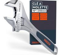 PRESCH Clé à molette 250mm - Échelle gravée au laser 35mm (métrique et pouces) - Usinage de précision pour une prise optimale - Clé anglaise robuste et réglable