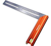 Presch Équerre de Menuisier 300mm - Moyen - Avec jauge (30cm), niveau à bulle et pointe à marquage - 90° et 45° degrés - Équerre a chapeau, Équerre de precision et charpentier