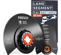 Presch Lame Scie Oscillante Segment Bois et Métal 85mm 5 pcs. - Lame Starlock pour changement sans outil - Très grande précision grâce aux dents en métal BI - Lames de scie oscillante