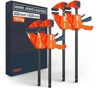Presch Lot de Serre joints menuisier 300mm et 600mm 4 pcs - Serre joints rapide avec force de serrage 150kg et fonction d'écartement - Stabilité maximale grâce à l’acier carbone et à la fibre de verre