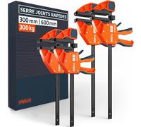 Presch Lot de Serre joints menuisier 300mm et 600mm 4 pcs - Serre joints rapide avec force de serrage 300kg et fonction d'écartement - Stabilité maximale grâce à l’acier carbone et à la fibre de verre