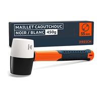 Presch Maillet caoutchouc noir/blanc 450g - Maillet caoutchouc avec manche en fibre de verre | ⌀=55mm - Marteau polyvalent à deux faces