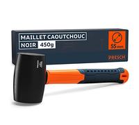 Presch Maillet en caoutchouc noir 450g - Maillet caoutchouc dur avec manche en fibre de verre | ⌀=55mm - Maillet en caoutchouc noir - Marteau en caoutchouc noir