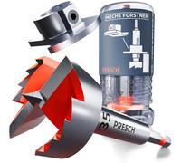 PRESCH Mèche Forstner 35mm - Mèche à bois avec butée de profondeur | Échelle gravée laser - Queue hexagonale 1/4" et pointe de centrage pour trous nets - Idéal pour charnières et tourillons