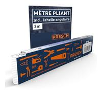 PRESCH Mètre pliant 3m avec échelle d'angle - Bois - Bleu - Pliable - Nombres grands et très lisibles - Encliquetage précis - Mètre en bois, Mètre rigide, Mètre à branche, double mètre