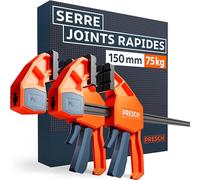 Presch Serre joint menuisier 150mm 2 pcs - Jeu de serre joints rapide avec force de serrage 75kg pour fixation immédiate - Stable grâce à l’acier carbone et fibre de verre - Avec fonction d'écartement