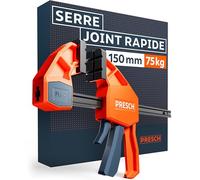 Presch Serre joint menuisier 150mm - Serre joint rapide avec force de serrage 75kg pour fixation immédiate - Stable grâce à l’acier carbone et au boîtier en fibre de verre - Avec fonction d'écartement