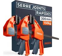 Presch Serre joint menuisier 300mm 2 pcs - Jeu de serre joints rapide avec force de serrage 150kg pour fixation rapide - Stable grâce à l’acier carbone et fibre de verre - Avec fonction d'écartement